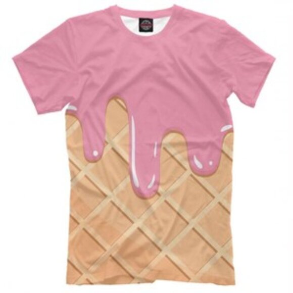 Ice Cream Trompe-l'oeil T-Shirt in Pink and Light Brown - Picture 1 of 5